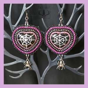 rose pink spiderweb beaded earrings