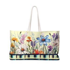 Wildflower Blue Plaid Print Weekender Tote Bag Nature's Radiance in Stylish Elegance Gift Idea and Stylish Fashion Accessory Travel