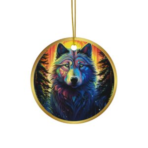 Wolf Ornament Wild Spirit Animal Ceramic Ornaments - Vibrant Wildlife Art, Year-Round Decor, Animal Lover, Gift