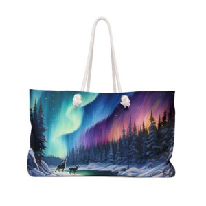 Winter Forest Deer Scene Fine Art Weekender Tote Bag - A Perfect Gift for Nature Lovers! #Minnesota #TravelBag #GiftIdea #NorthernLights