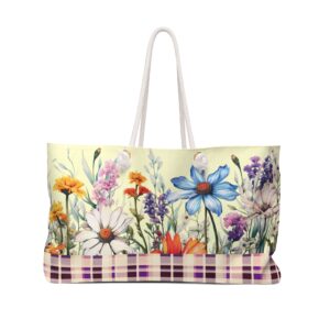 Wildflower Purple Plaid Print Weekender Tote Bag Nature's Radiance in Stylish Elegance Gift Idea and Stylish Fashion Accessory Travel