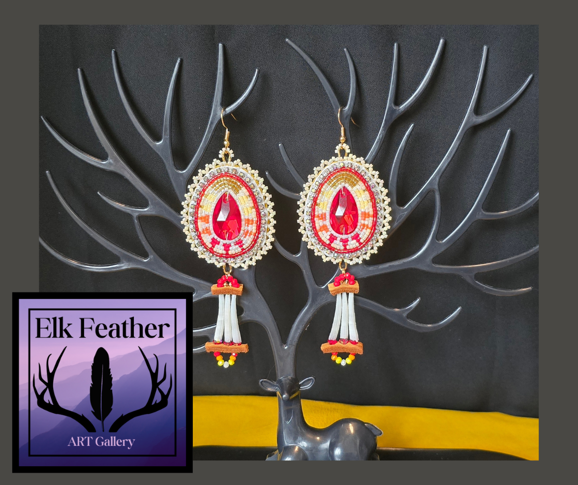 Red Gem Cab White with Fire colors Beaded Delica Earrings 1 Red Gem Cab White with Fire colors Beaded Delica Earrings