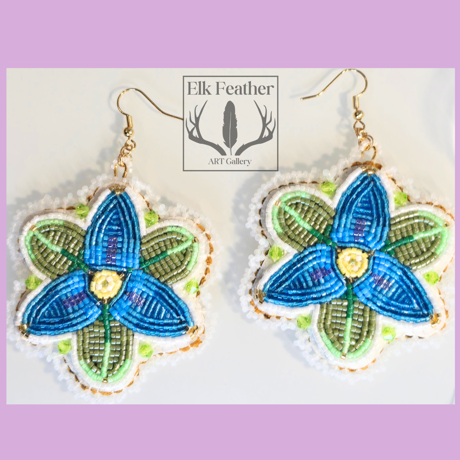 Blue Delica Beaded Flower Earrings – Trillium Design | Native Made 1 Flower Blue beaded earrings